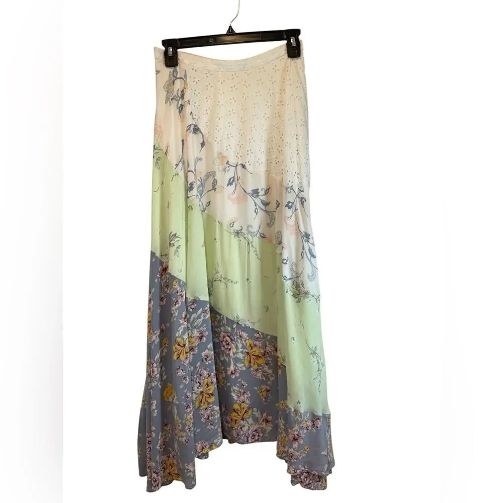 Free People In The Flowers Floral Patchwork Eyelet Maxi Skirt size 2